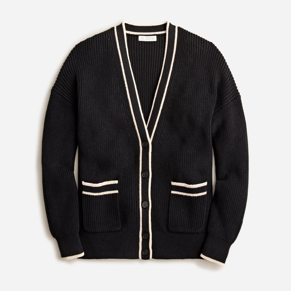 J. Crew Tipped V-Neck Cotton Cardigan